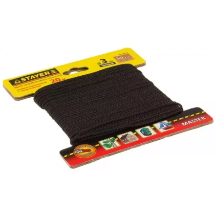 Шнур STAYER "MASTER" хозяйственно-бытовой, полипропиленовый, вязанный, с сердечником, черный, d 3, 20м 50411-03-020 купить в Нижневартовске