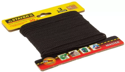 Шнур STAYER "MASTER" хозяйственно-бытовой, полипропиленовый, вязанный, с сердечником, черный, d 3, 20м 50411-03-020 купить в Нижневартовске