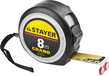 Рулетка STAYER GRAND, корпус с противоскользящим напылением, упрочненное полотно, 8м/25мм 552119 купить в Нижневартовске