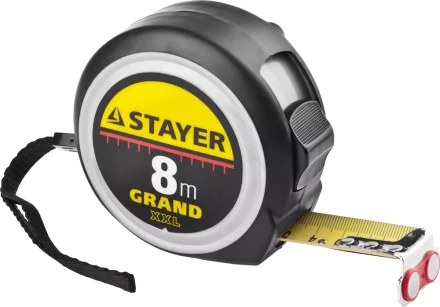 Рулетка STAYER GRAND, корпус с противоскользящим напылением, упрочненное полотно, 8м/25мм 552119 купить в Нижневартовске