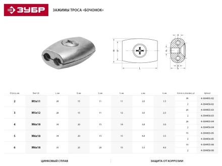 Зажим троса ЗУБР &quot;МАСТЕР&quot; &quot;Бочонок&quot;, 5мм, 15 шт 4-304455-05 купить в Нижневартовске