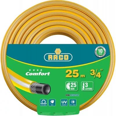 Шланг RACO "COMFORT" поливочный, 30атм., армированный, 3-х слойный, 3/4"х25м 40303-3/4-25