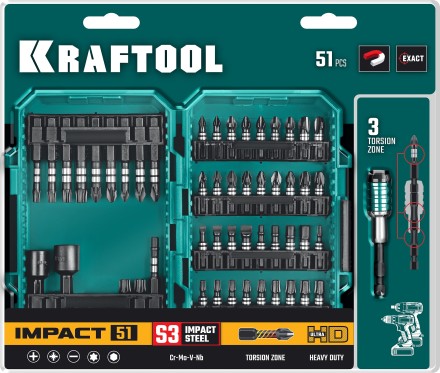 Набор ударных торсионных бит KRAFTOOL Impact, Cr-Mo-V-Nb сталь 26066-H51 купить в Нижневартовске