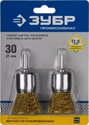 ЗУБР "ПРОФЕССИОНАЛ". Набор щеток кистевых для дрели, витая стальная латунированная проволока 0,3мм, 30мм, 2шт 35225-30-H2_z02 купить в Нижневартовске