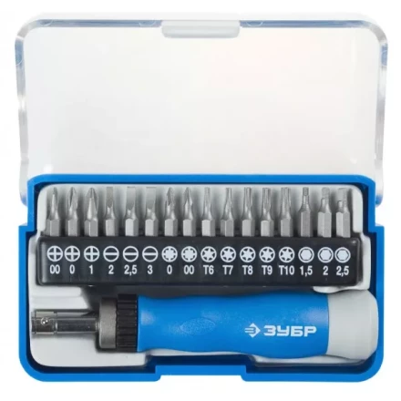 ЗУБР "ЭКСПЕРТ" Набор "Т-17": Отвертка для точных работ, реверсивная рукоятка, CR-V, сменные биты 25626-H17 купить в Нижневартовске