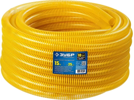 ЗУБР 25 мм x 15 м, 10 атм, со спиралью ПВХ, напорно-всасывающий шланг, ПРОФЕССИОНАЛ (40327-25-15) купить в Нижневартовске