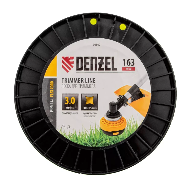 Леска для триммера витой квадрат, 3,0мм х 163м, на DIN катушке FLEX CORD// Denzel 96802 купить в Нижневартовске