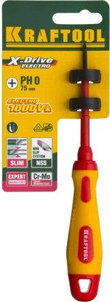 Отвертка KRAFTOOL, высоковольтная, Cr-Mo-V стержень, двухкомпонент. маслобензостойкая рукоятка, PH №0, 60мм 250084-0-060 купить в Нижневартовске