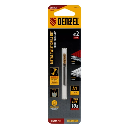 Сверло спиральное по металлу Denzel 2 x 49 мм, Р6М5, Golden Tip , 2шт., 718223 купить в Нижневартовске
