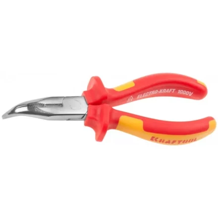 Тонкогубцы "ELECTRO-KRAFT" изогнутые, Cr-Mo сталь, двухкомпонентная маслобензостойкая рукоятка, хромированное покрытие, 160мм, KRAFTOOL 2202-4-16 2202-4-16_z01 купить в Нижневартовске