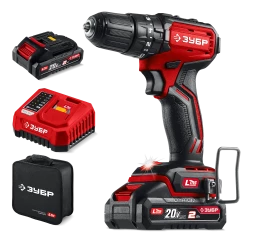 ЗУБР 20 В, 45 Нм, 2 АКБ LMS (2 Ач), бесщеточная ударная дрель-шуруповерт, сумка (ДБУ-45-22)