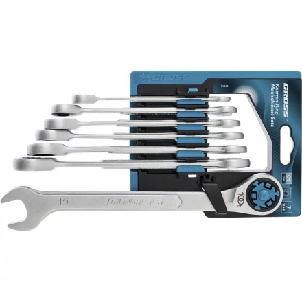 Набор ключей комбинированных трещоточных количество зубьев 100 СRV 7 шт 8-19 мм Gross 14859 купить в Нижневартовске