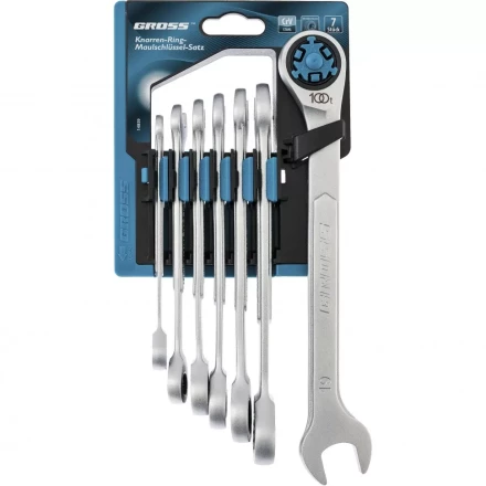 Набор ключей комбинированных трещоточных количество зубьев 100 СRV 7 шт 8-19 мм Gross 14859 купить в Нижневартовске