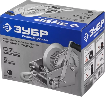 Лебедка ручная барабанная ЗУБР "ПРОФЕССИОНАЛ", тяговая, тросовая, 0,7т, 8м 43113-0.7_z01 купить в Нижневартовске
