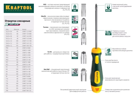 Отвертка KRAFTOOL "EXPERT", Cr-Mo-V сталь, двухкомпонентная противоскользящая рукоятка, PH, №1x200мм 250072-1-200 купить в Нижневартовске