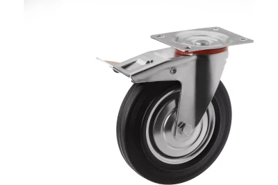 Аппаратное поворотное колесо с тормозом HITCH 75*22 резина черная SCb93 (SZ084865)