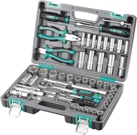 Набор инструментов 1/2 и 1/4  CrV пластиковый кейс  69 предметов STELS 14108 купить в Нижневартовске