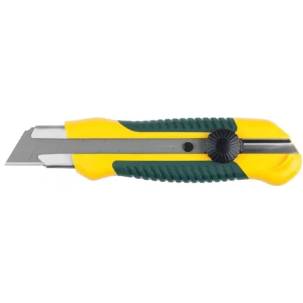 Нож с сегментированным лезвием, KRAFTOOL 09198, двухкомпонентный корпус, механический фиксатор, 25 мм 9198 купить в Нижневартовске