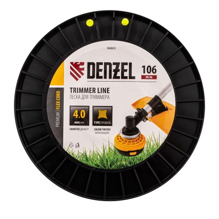 Леска для триммера витой квадрат, 4,0мм х 106м, на DIN катушке FLEX CORD// Denzel 96803 купить в Нижневартовске
