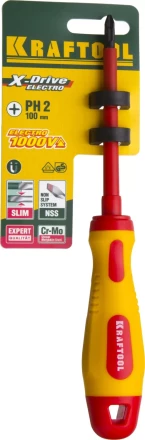 Отвертка KRAFTOOL, высоковольтная, Cr-Mo-V стержень, двухкомпонент. маслобензостойкая рукоятка, PH №2, 100мм 250084-2-100 купить в Нижневартовске
