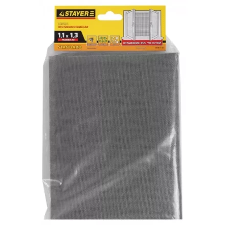 Сетка STAYER "STANDARD" противомоскитная, для окон, в индивидуальной упаковке, стекловолокно+ПВХ, серая, 1,1 х 1,3м 12516-11-13 купить в Нижневартовске