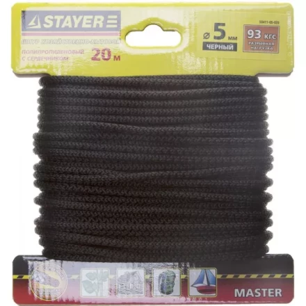 Шнур STAYER "MASTER" хозяйственно-бытовой, полипропиленовый, вязанный, с сердечником, черный, d 5, 20м 50411-05-020 купить в Нижневартовске