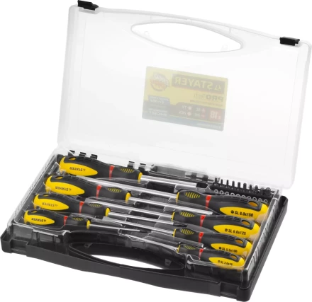 Набор STAYER "PROFESSIONAL" "PROTech": Отвертки, Cr-Mo, двухком рукоят, отвертки 7шт, отвертка-битодержатель, биты 10шт 25133-H8_z02 купить в Нижневартовске