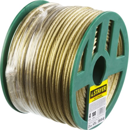 Трос стальной в полимерной оболочке, d=4,0 мм, L=100 м, STAYER Master 30410-40 30410-40 купить в Нижневартовске