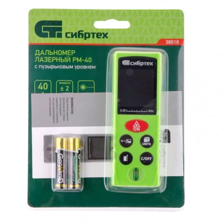 Лазерный дальномер Сибртех PM-40 с пузырьковым уровнем 38010 купить в Нижневартовске