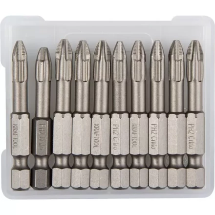 Биты "ЕХPERT" торсионные кованые, обточенные, KRAFTOOL 26121-2-50-10, Cr-Mo сталь, тип хвостовика E 1/4", PH2, 50мм, 10шт 26121-2-50-10 купить в Нижневартовске