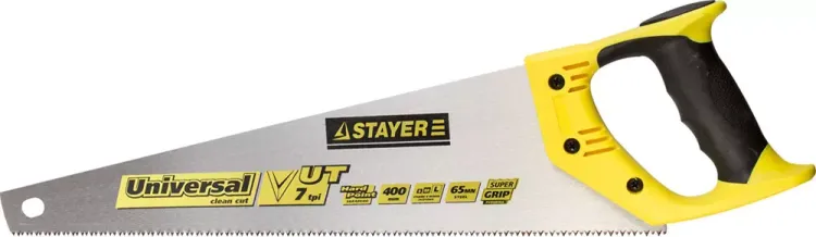 Ножовка универсальная (пила) STAYER Universal 400 мм, 7 TPI, закаленный зуб, рез вдоль и поперек волокон, для средних заготовок, фанеры, ДСП, МДФ 1510-40_z01 купить в Нижневартовске