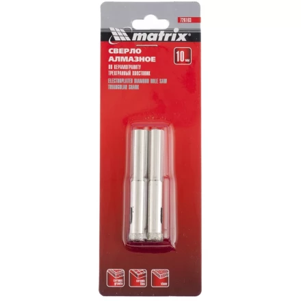 Сверло алмазное по керамограниту 8 х 67 мм 3-гранный хвостовик 2 штук MATRIX 726083 купить в Нижневартовске