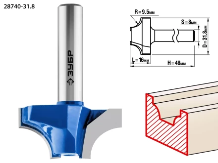 ЗУБР 31.8 x 16 мм, радиус 9.5 мм, фреза пазовая фасонная №1, Профессионал (28740-31.8) купить в Нижневартовске