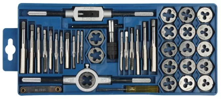 Набор ЗУБР "МАСТЕР" с металлореж. инструментом, метчики однопроходные и плашки М3-М12, оснастка - в пласт. боксе 40пред. 2810-H40_z01 купить в Нижневартовске