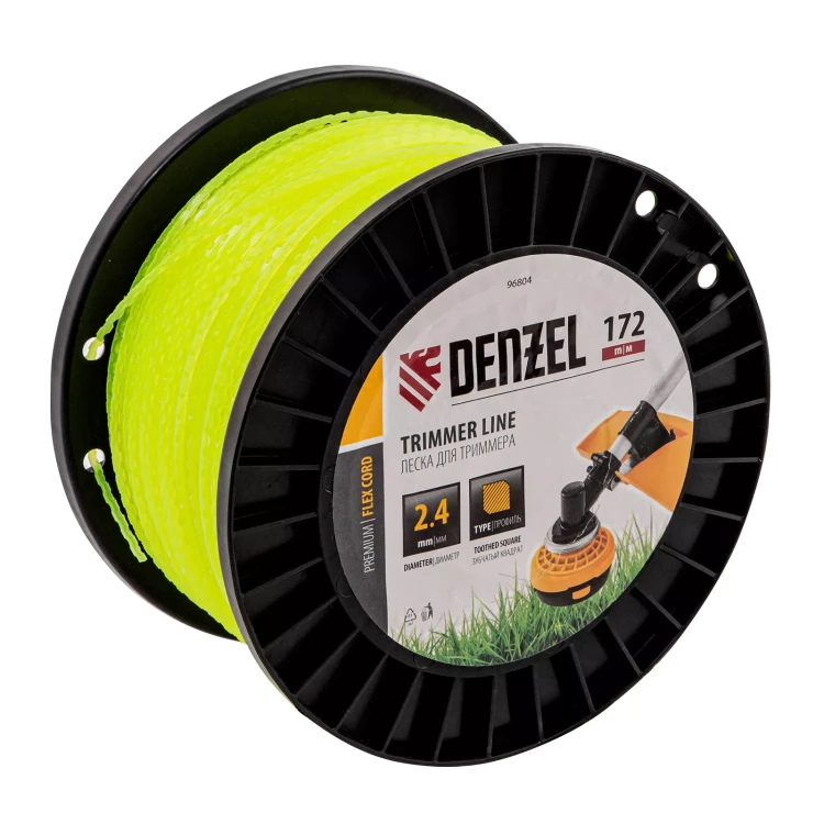 Леска для триммера зубчатый квадрат, 2,4мм х 172м, на DIN катушке FLEX CORD// Denzel 96804 купить в Нижневартовске