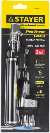 Газовая горелка STAYER "PROFESSIONAL", 2в1, пьезоподжиг, регулировка пламени, 4 насадки, 1200С 55505-H6 купить в Нижневартовске