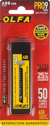 Лезвия OLFA сегментированные BLACK MAX, 9х80х0,38мм, 13 сегментов, 50шт OL-ABB-50B купить в Нижневартовске