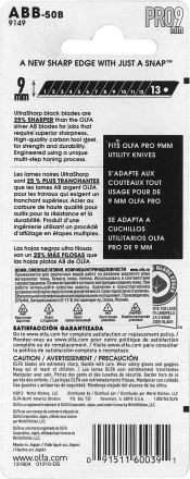 Лезвия OLFA сегментированные BLACK MAX, 9х80х0,38мм, 13 сегментов, 50шт OL-ABB-50B купить в Нижневартовске