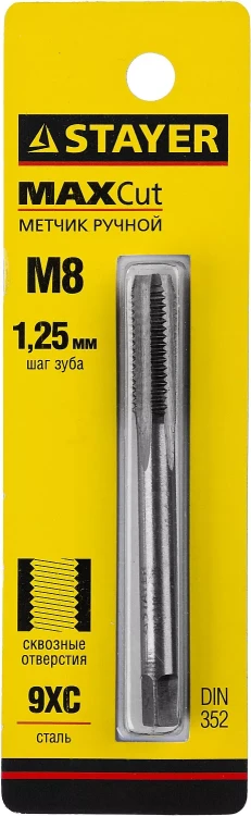Метчик STAYER "MASTER" одинарный, для сквозных отверстий, сталь 9ХС, М8х1,25 28020-08-1.25 купить в Нижневартовске