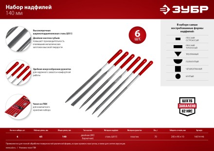 ЗУБР 6 шт, 140 мм, в чехле, с ручками, набор надфилей (16014-H6) купить в Нижневартовске