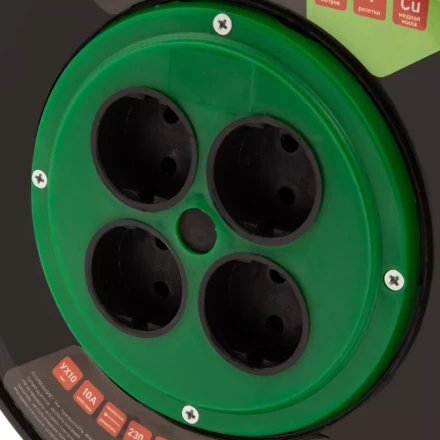 Удлинитель силовой 50 м Сибртех 95855, 10А, тип УХ10, ПВС, на кабельной катушке, 4 розетки без заземления купить в Нижневартовске