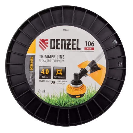 Леска для триммера двухкомпонентная витой квадрат, 4,0мм х 106м, на DIN катушке EXTRA CORD// Denzel 96826 купить в Нижневартовске