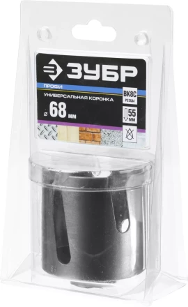 Коронка ЗУБР &quot;ПРОФИ&quot; &quot;ПРОУНИВЕРСАЛ&quot;, твердосплав резцы, бетон, кирпич, керам, цв мет, гипсокарт, пласт, дерево, d=68мм 29514-68 купить в Нижневартовске
