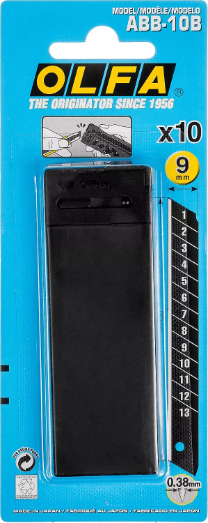 Лезвие OLFA сегментированные BLACK MAX, 9х80х0,38мм, 13 сегментов, 10шт OL-ABB-10B купить в Нижневартовске
