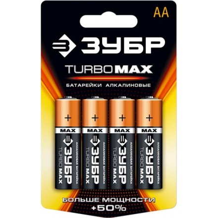 Батарейка ЗУБР &quot;TURBO MAX&quot; щелочная (алкалиновая), тип AA, 1,5В, 4шт на карточке 59206-4C купить в Нижневартовске