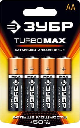 Батарейка ЗУБР &quot;TURBO MAX&quot; щелочная (алкалиновая), тип AA, 1,5В, 4шт на карточке 59206-4C купить в Нижневартовске