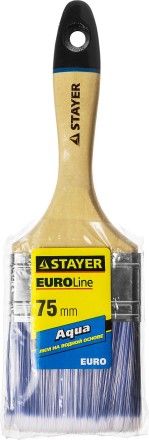 Кисть плоская STAYER &quot;EURO&quot;, &quot;AQUA&quot; для воднодисперсионных и акриловых ЛКМ, искусств щетина, деревян ручка, 3&quot;/75мм 01062-075 купить в Нижневартовске