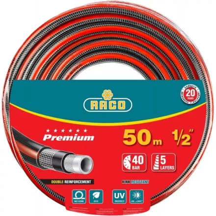 Шланг RACO "PREMIUM" поливочный, 40атм., армированный, 3-х слойный, 1/2"х50м 40300-1/2-50 купить в Нижневартовске