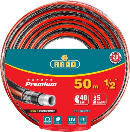 Шланг RACO &quot;PREMIUM&quot; поливочный, 40атм., армированный, 3-х слойный, 1/2&quot;х50м 40300-1/2-50 купить в Нижневартовске