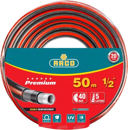 Шланг RACO "PREMIUM" поливочный, 40атм., армированный, 3-х слойный, 1/2"х50м 40300-1/2-50 купить в Нижневартовске